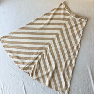 Zara Tan White Chevron Striped Linen Blend Midi Skirt Large
